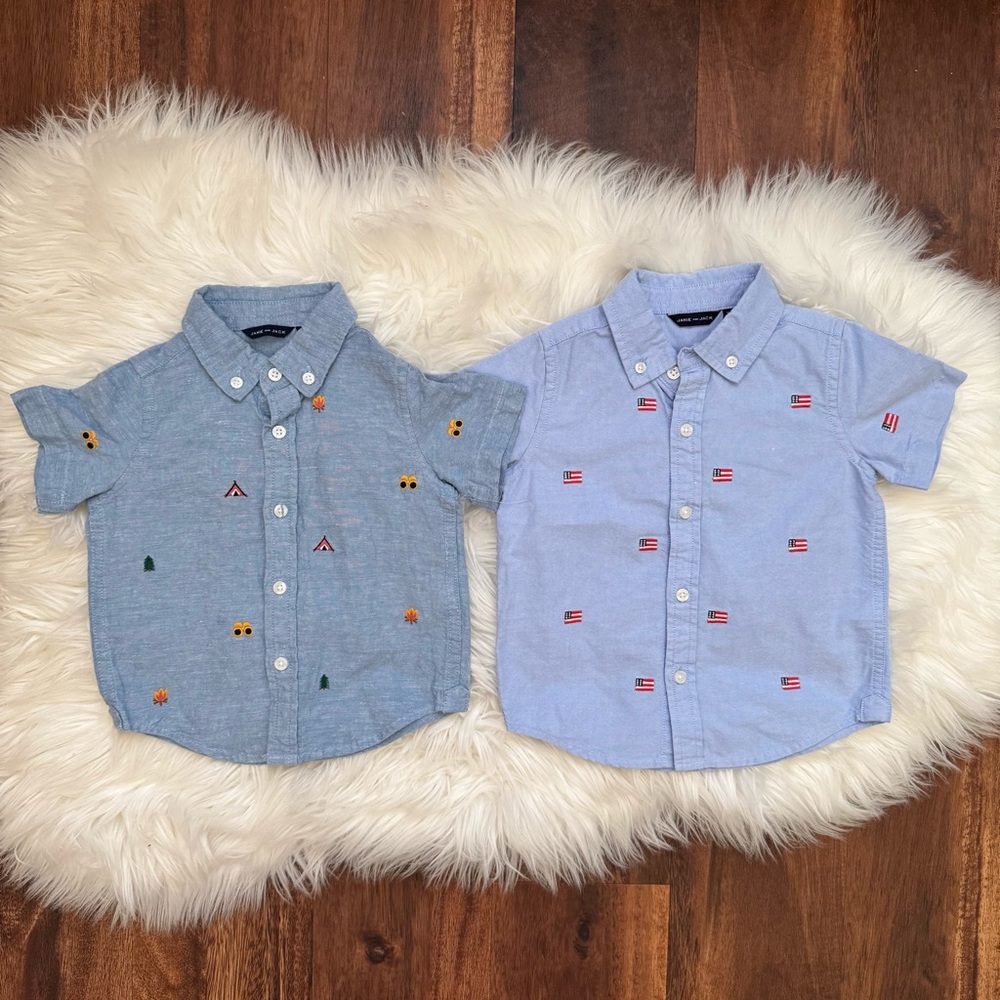 Janie and Jack Bundle of 2 Short Sleeve Button Down Shirts